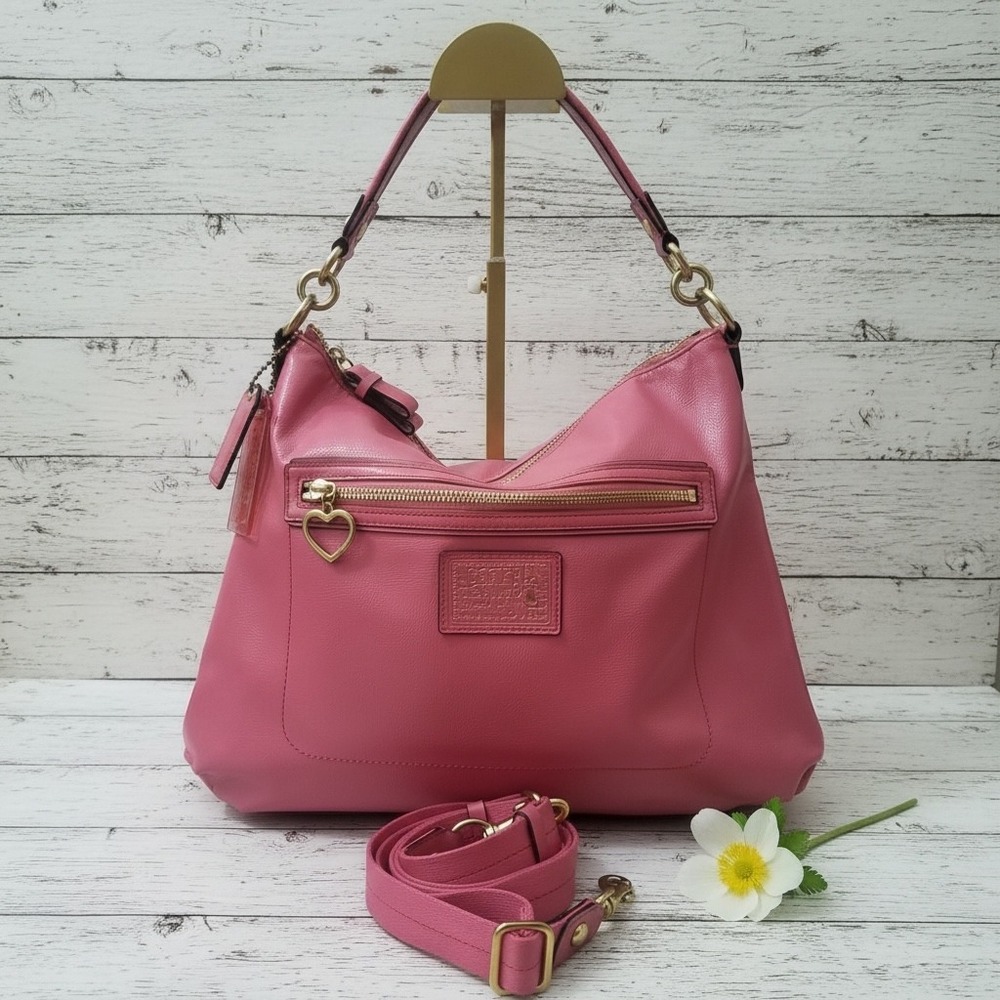 Coach Poppy Daisy Pink Liquid Gloss Hobo Bag Crossbody Heart Charm